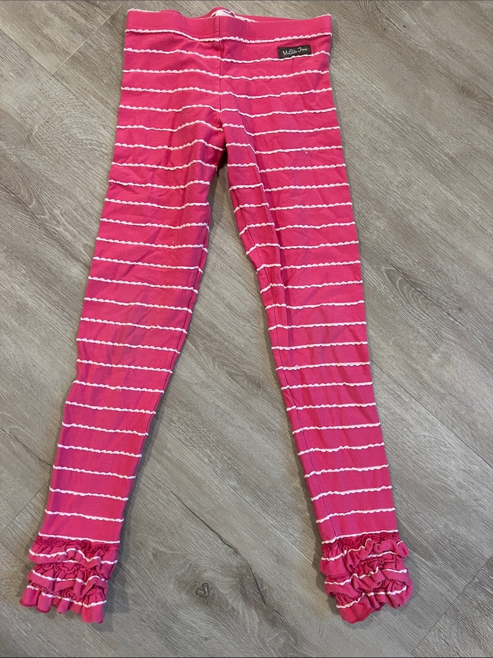 Matilda Jane Hot Pink Striped Leggings with Ruffle Ankles Size 8
